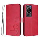 For Huawei P60 / P60 Pro Litter Panda Embossing RFID Leather Phone Case with Lanyard(Rose Red) - 2