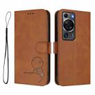 For Huawei P60 / P60 Pro Litter Panda Embossing RFID Leather Phone Case with Lanyard(Brown) - 2