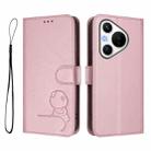 For Huawei Pura 70 Litter Panda Embossing RFID Leather Phone Case with Lanyard(Pink) - 2