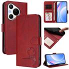 For Huawei Pura 70 Litter Panda Embossing RFID Leather Phone Case with Lanyard(Wine Red) - 1