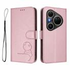 For Huawei Pura 80 Ultra Litter Panda Embossing RFID Leather Phone Case with Lanyard(Pink) - 2