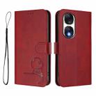 For Honor 90 Litter Panda Embossing RFID Leather Phone Case with Lanyard(Wine Red) - 2