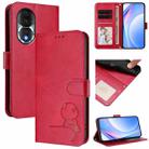 For Honor 80 Litter Panda Embossing RFID Leather Phone Case with Lanyard(Rose Red) - 1