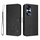 For Honor 70 Pro Litter Panda Embossing RFID Leather Phone Case with Lanyard(Black) - 2