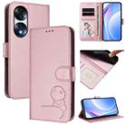 For Honor 70 Litter Panda Embossing RFID Leather Phone Case with Lanyard(Pink) - 1