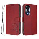 For Honor 70 Litter Panda Embossing RFID Leather Phone Case with Lanyard(Wine Red) - 2