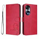 For Honor 70 Litter Panda Embossing RFID Leather Phone Case with Lanyard(Rose Red) - 2