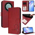 For Honor X9a / Magic5 Lite / X40 Litter Panda Embossing RFID Leather Phone Case with Lanyard(Wine Red) - 1