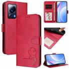For Xiaomi 13 Lite / Civi 2 Litter Panda Embossing RFID Leather Phone Case with Lanyard(Rose Red) - 1
