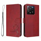 For Xiaomi 13T / 13T Pro Litter Panda Embossing RFID Leather Phone Case with Lanyard(Wine Red) - 2