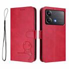 For Xiaomi Poco X6 Neo Litter Panda Embossing RFID Leather Phone Case with Lanyard(Rose Red) - 2