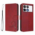 For Xiaomi Poco F6 Pro Litter Panda Embossing RFID Leather Phone Case with Lanyard(Wine Red) - 2