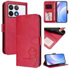 For Xiaomi Poco F6 Pro Litter Panda Embossing RFID Leather Phone Case with Lanyard(Rose Red) - 1