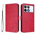 For Xiaomi Poco F6 Pro Litter Panda Embossing RFID Leather Phone Case with Lanyard(Rose Red) - 2