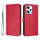 For Redmi Note 12 Pro 5G Global / India Litter Panda Embossing RFID Leather Phone Case with Lanyard(Rose Red) - 2
