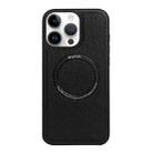 For iPhone 15 Pro Max Litchi Texture PU MagSafe Back Cover Phone Case(Black) - 1