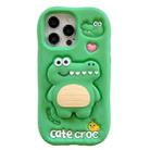 For iPhone 16 Pro Cartoon 3D Love Crocodile Holder Silicone Phone Case(Green) - 1