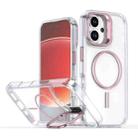 For iPhone 16 Plus Bright Color Clear MagSafe Lens Frame Holder Phone Case(Pink) - 1