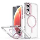For Samsung Galaxy S25 Edge 5G Bright Color Clear MagSafe Lens Frame Holder Phone Case(Pink) - 1