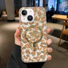 For iPhone 13 Leopard MagSafe Dual-side Laminating IMD Phone Case(Yellow Coffee) - 1