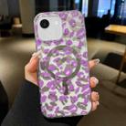 For iPhone 16e Leopard MagSafe Dual-side Laminating IMD Phone Case(Purple) - 1