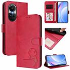 For OPPO Reno10 / Reno10 Pro Global  Litter Panda Embossing RFID Leather Phone Case with Lanyard(Rose Red) - 1