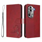 For OPPO Reno11 Pro 5G Global Litter Panda Embossing RFID Leather Phone Case with Lanyard(Wine Red) - 2