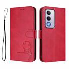 For OPPO A80 5G EU / A3 Pro 5G Global Litter Panda Embossing RFID Leather Phone Case with Lanyard(Rose Red) - 2