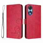 For OPPO A78 5G Global / A1x Litter Panda Embossing RFID Leather Phone Case with Lanyard(Rose Red) - 2