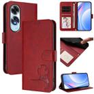 For OPPO A60 4G Global Litter Panda Embossing RFID Leather Phone Case with Lanyard(Wine Red) - 1