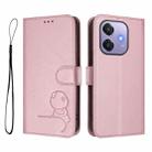 For OPPO A3x 4G / 5G Litter Panda Embossing RFID Leather Phone Case with Lanyard(Pink) - 2