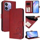 For OPPO A3x 4G / 5G Litter Panda Embossing RFID Leather Phone Case with Lanyard(Wine Red) - 1