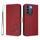 For vivo V27 / V27 Pro Litter Panda Embossing RFID Leather Phone Case with Lanyard(Wine Red) - 2