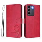 For vivo V27e 4G / S16e 5G / T2 4G Litter Panda Embossing RFID Leather Phone Case with Lanyard(Rose Red) - 2