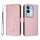 For vivo V29 / V29 Pro Litter Panda Embossing RFID Leather Phone Case with Lanyard(Pink) - 2