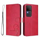 For vivo V30 / V30 Pro Litter Panda Embossing RFID Leather Phone Case with Lanyard(Rose Red) - 2