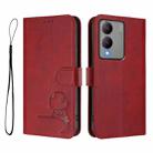 For vivo Y17s Litter Panda Embossing RFID Leather Phone Case with Lanyard(Wine Red) - 2