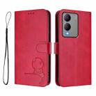 For vivo Y17s Litter Panda Embossing RFID Leather Phone Case with Lanyard(Rose Red) - 2