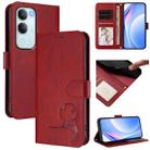 For vivo Y19s 4G / Y29 5G Litter Panda Embossing RFID Leather Phone Case with Lanyard(Wine Red) - 1