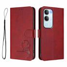 For vivo Y19s 4G / Y29 5G Litter Panda Embossing RFID Leather Phone Case with Lanyard(Wine Red) - 2