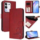 For vivo Y29 4G / T4x / Y300t / iQOO Z10x Litter Panda Embossing RFID Leather Phone Case with Lanyard(Wine Red) - 1