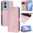 For vivo Y56 / Y16 / Y02s Litter Panda Embossing RFID Leather Phone Case with Lanyard(Pink) - 1