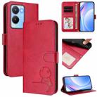 For vivo Y56 / Y16 / Y02s Litter Panda Embossing RFID Leather Phone Case with Lanyard(Rose Red) - 1