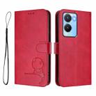 For vivo Y56 / Y16 / Y02s Litter Panda Embossing RFID Leather Phone Case with Lanyard(Rose Red) - 2