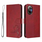 For Realme C67 4G / 12 Lite 4G Litter Panda Embossing RFID Leather Phone Case with Lanyard(Wine Red) - 2