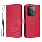 For Realme GT 6T 5G / GT 6 5G Global Litter Panda Embossing RFID Leather Phone Case with Lanyard(Rose Red) - 2