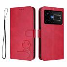For Realme GT5 240W / GT5 Litter Panda Embossing RFID Leather Phone Case with Lanyard(Rose Red) - 2