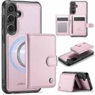 For Samsung Galaxy S25+ 5G JEEHOOD J09 Buckle Card Bag MagSafe Magnetic Style RFID Leather Phone Case(Pink) - 1