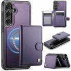 For Samsung Galaxy S24 FE 5G JEEHOOD J09 Buckle Card Bag MagSafe Magnetic Style RFID Leather Phone Case(Purple) - 1