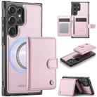 For Samsung Galaxy S24 Ultra 5G JEEHOOD J09 Buckle Card Bag MagSafe Magnetic Style RFID Leather Phone Case(Pink) - 1